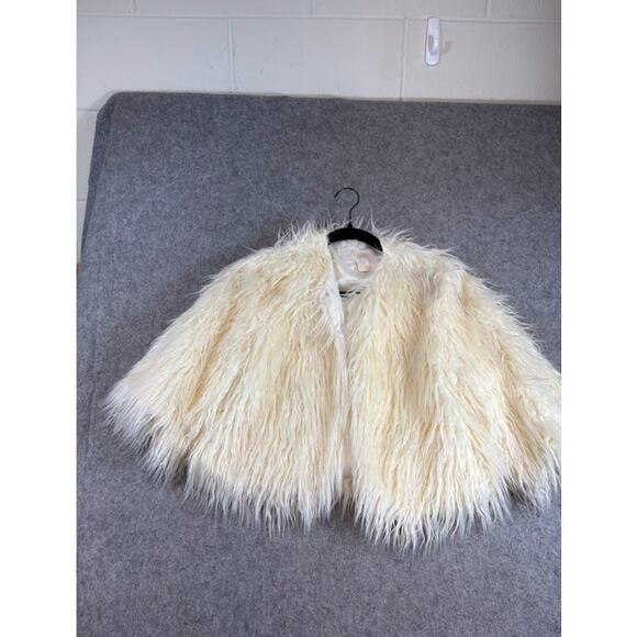 Donna Salyers Fabulous Furs Shaggy Jacket Womens L Ivory Crop Bolero Glam Boho - Picture 3 of 7